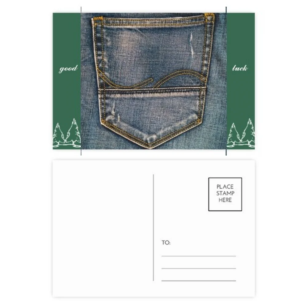 Pocket Denim Jean Cowboy Lining Textile Good Luck Postcard Set Card Mailing Side 20pcs