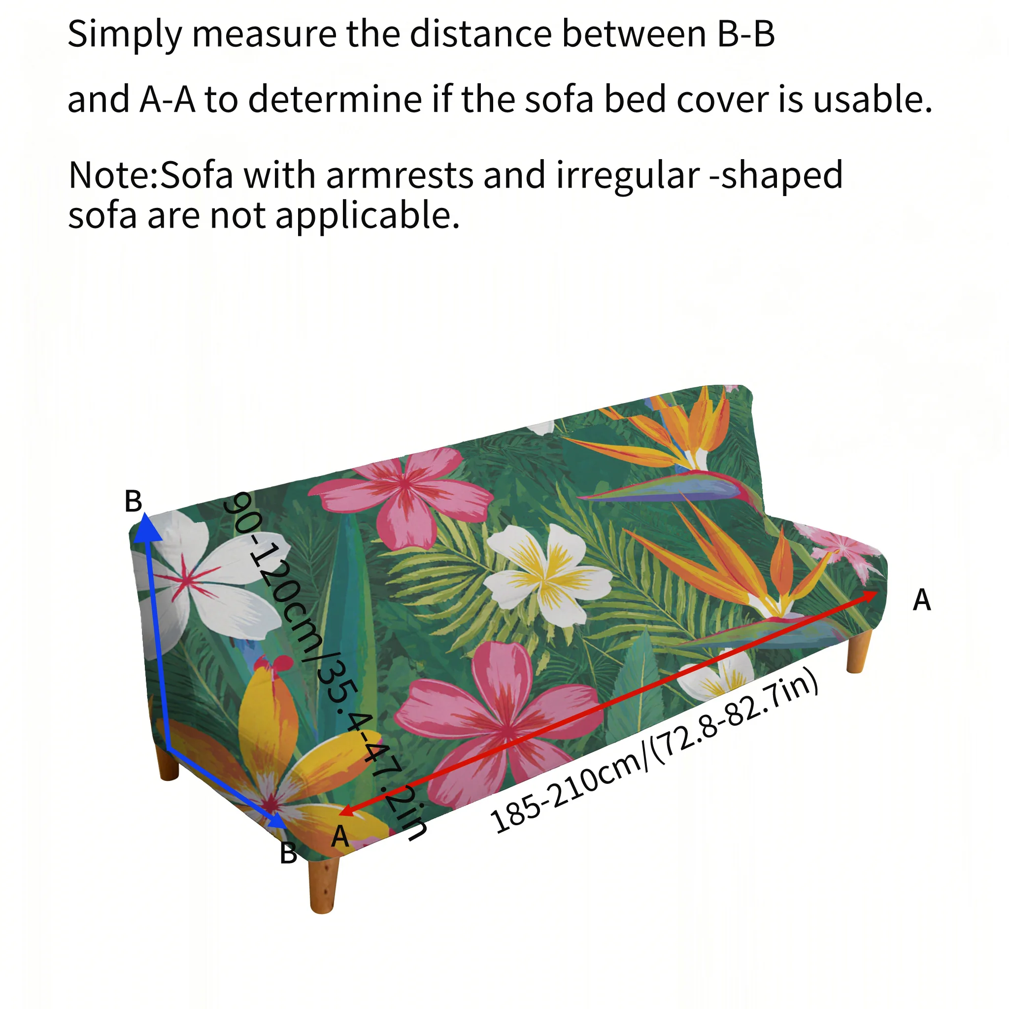 Armrest-free elastic sofa bed cover, living room home decoration, Mori tropical green plant printing pattern