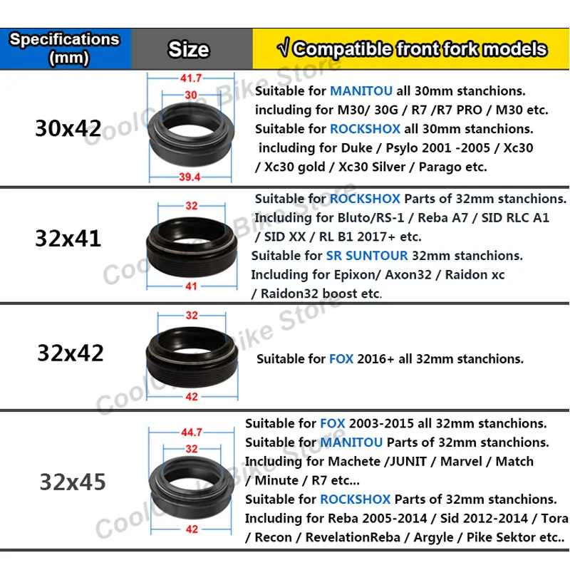 Bicycle Front Fork Dust Seal 30 32 34 35 36 38 40mm Wiper Foam Ring for FOX/ROCKSHOX/SR SUNTOUR/X-FUSION/MANITOU Fork Repair Kit