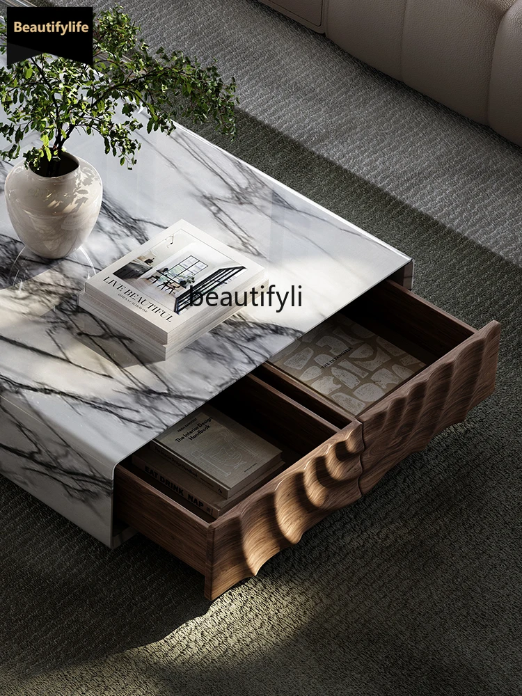 

B567 Italian Minimalist Luxury Stone Blue Wave Coffee Table Modern High-End Designer Living Room Light Luxury