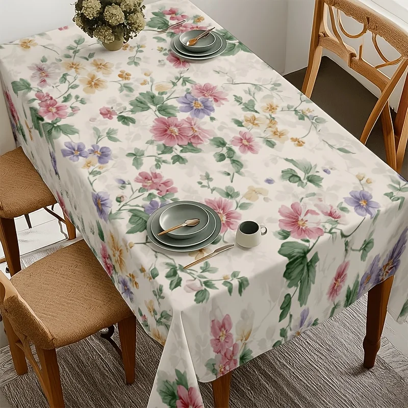 1pc Soft, Fashionable, and Aesthetically Pleasing Multicolored Floral Tablecloth with Vine-like Patterns. Machine Washable and Easy to Clean. Suitable for Dining Tables, Coffee Tables, Desks, Picnics, Outdoor Tables, and Camping Tables