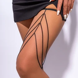 IngeSight.Z Gothic Multilayer Tassel Copper Beads Leg Thigh Chain Women Sexy Black Elastic Band Adjustable Harajuku Body Jewelry