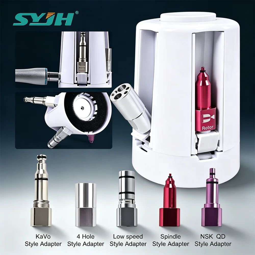 SYJH Portable Dental Handpiece Cleaning Lubrication System Oil Spray with 5 Style Connector Dentistry Maintenance Tool