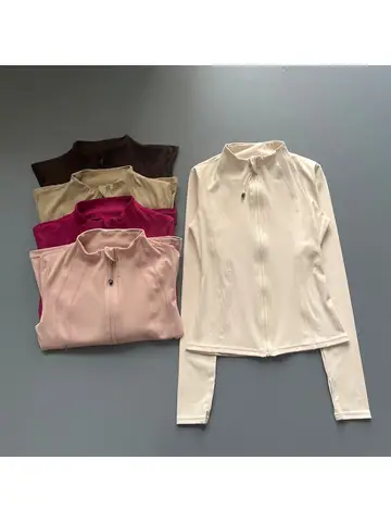Quick Dry Stand Up Collar Fitness Jacket For Women Slim-Fit Zipper Yoga Wear Long Sleeve Breathable Running Sports Cycling Top