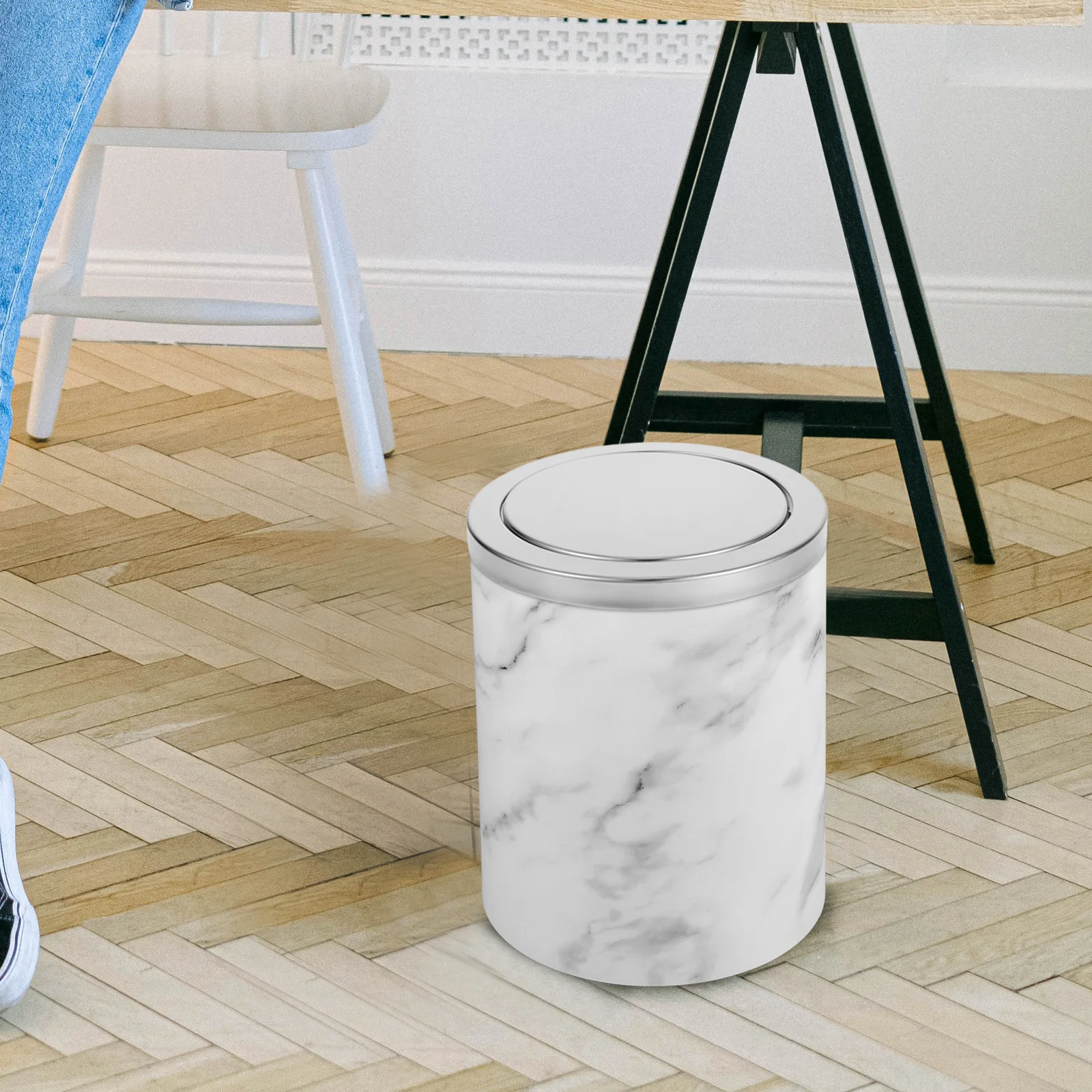 

Stainless Steel Trash Can Lid Round Embedded Swing Top Cover Bathroom Office Kitchen Waste Bin Construction