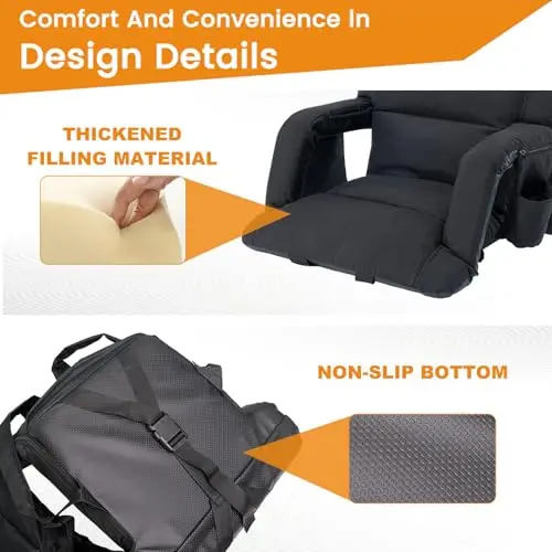25in 2Pack 4.72" Extra Thick Stadium Seat with Back Support | Sofa Style Design Bleacher Chairs with Back and Comfy image 4