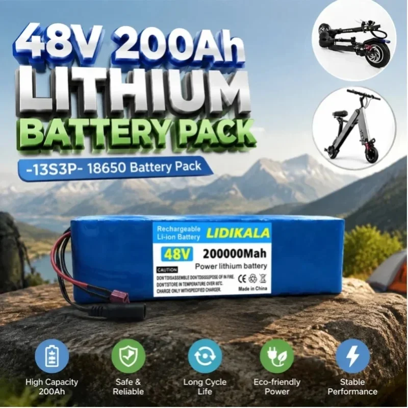 48V 200000mAh 13s3p Hochkapazitäts-Li-Ionen-Akku mit XT60 DC-Anschluss für E-Bike, Elektroroller und Solaranlagen