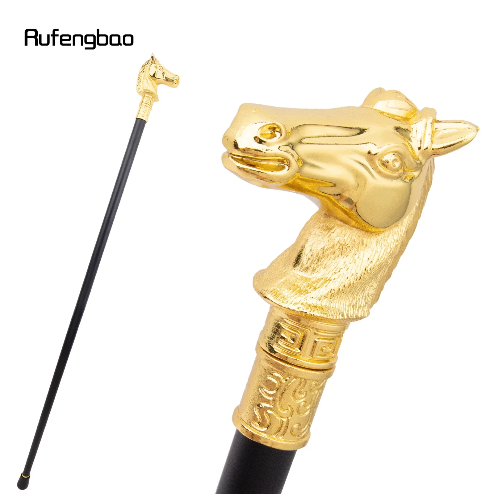 Golden Race Horse Bristle Animal Single Joint Fashion Walking Stick Decorative Cospaly Fashionable Walking Cane Crosier 93cm