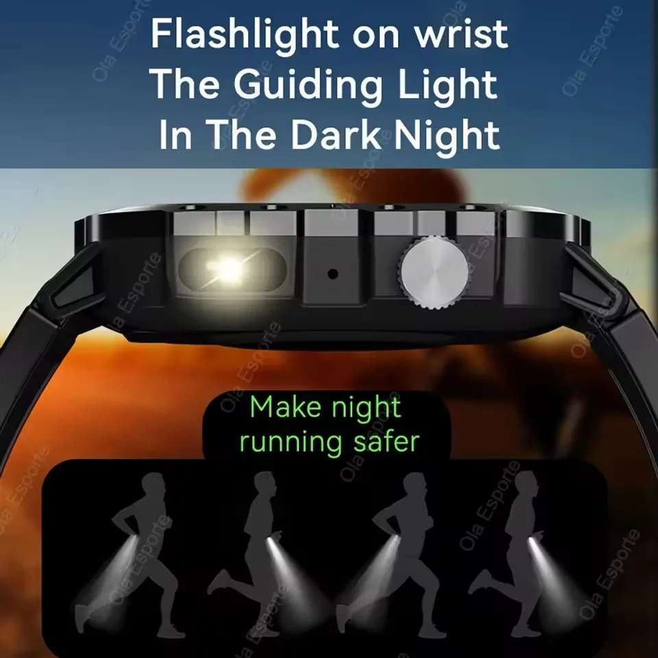 New Flashlight Smart Watch Men 10ATM Outdoor Sports Fitness Tracker Blood Pressure Health Monitor BT Calls GPS Smartwatch HT30