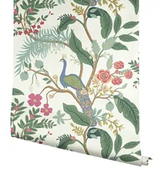 Peel and Stick Wall Sticker, Tropical Peacoack Wall Paper - Magic tropica peacock wallpaper in Beige