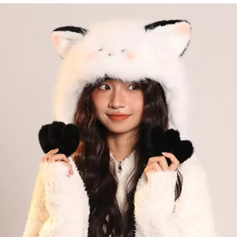 

Windproof Plush Animal Hat for Winter Furry Cartoon Ear Hat Outdoor Headwear Skiing Mountain Climbing Hat Coldproof Caps