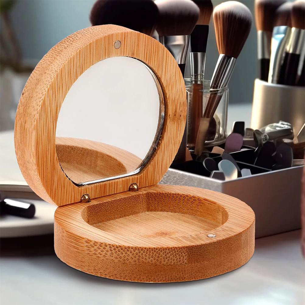 

2pcs Bamboo Mirror Folding Travel Handheld Compact Makeup Wood Desktop Vanity Purse Portable Mini High Definition Glass