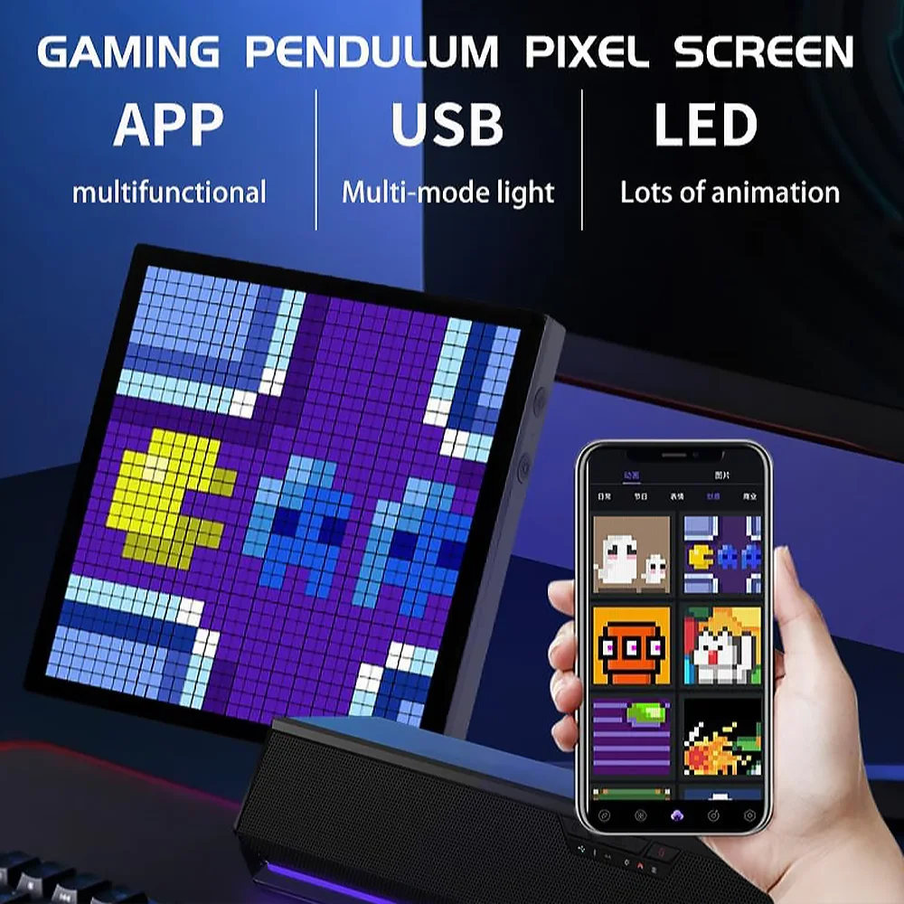 LED Pixel Screen Desk Lamp Bluetooth Pixel Screen Ambient Lamp DIY Holiday Gift Lights Desktop Decoration Lamp Christmas Gift