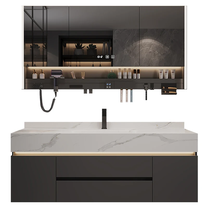 Rock slab seamless integrated ceramic basin bathroom cabinet light luxury toilet washbasin washbasin cabinet combination bathroo