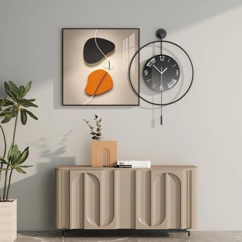 

Modern simple restaurant clock decoration painting living room wall clock hanging painting atmosphere dining table background