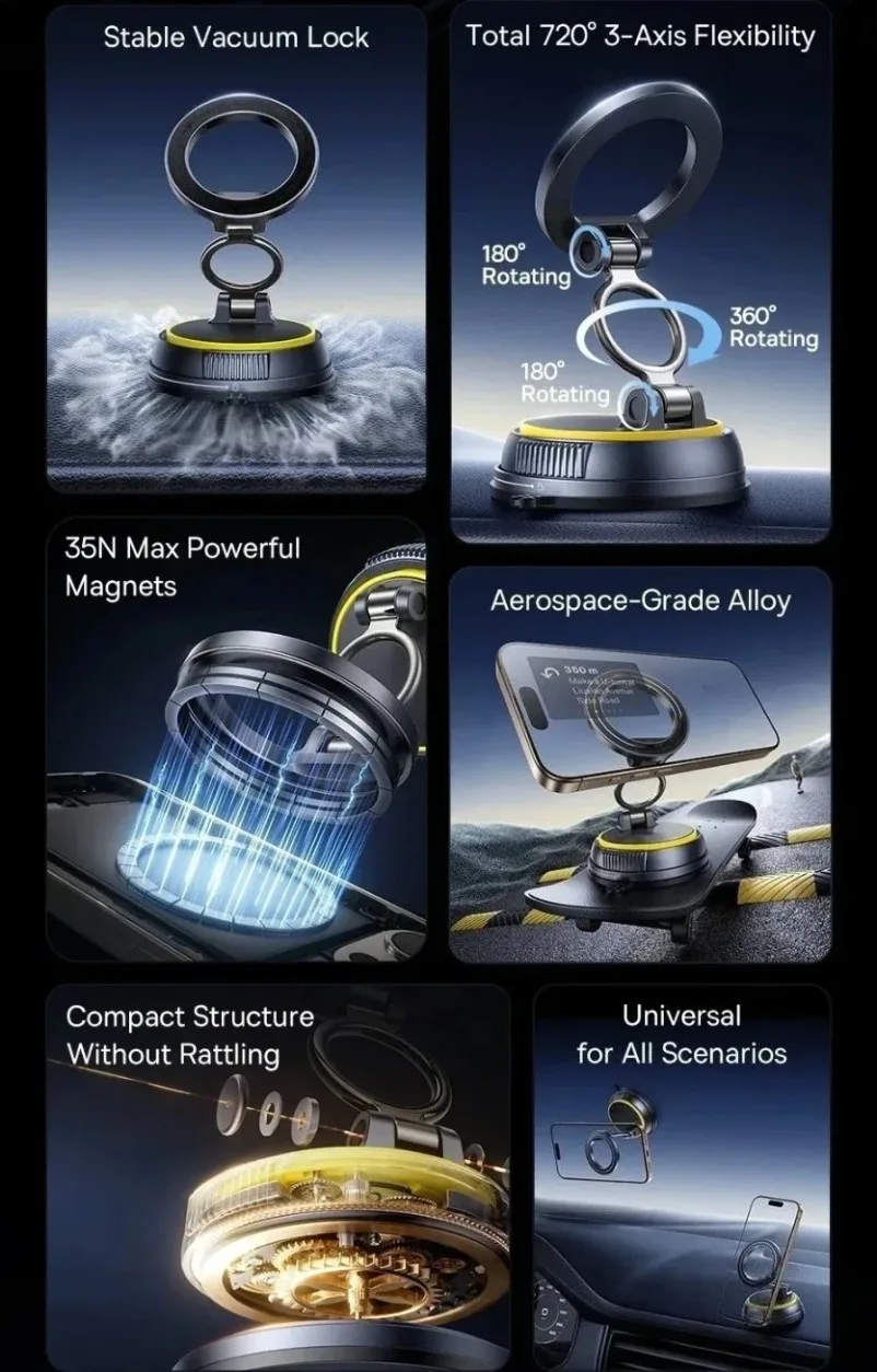 360 ° Rotation Magnetische Auto Telefon Halter Vakuum Saugnapf Stehen Мagnet Halterung Für iPhone 17 ~ 12 Gym/Fahren Vakuum telefon Halterung – Detail 4