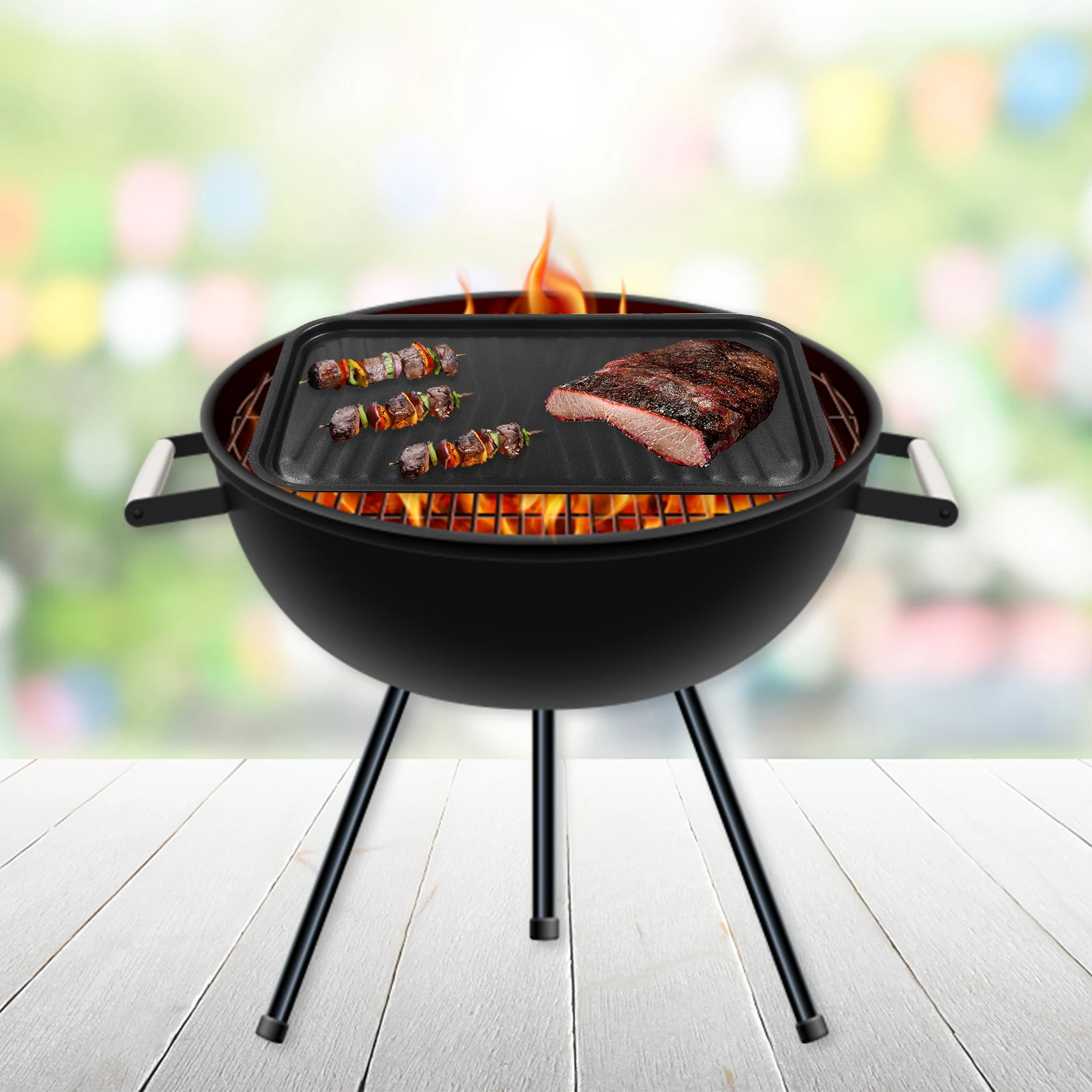 

Thick Non-Stick Bbq Grill Pan Steel Plate Smooth Surface Large Capacity Barbecue Frying Pan Outdoor Bbq Accessories