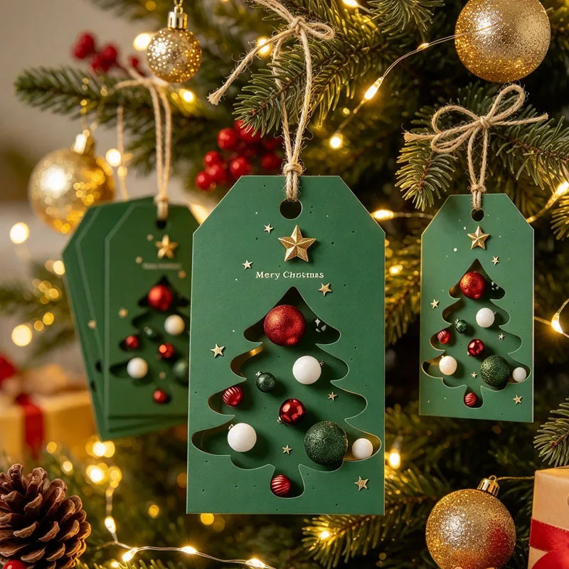 36-72PCS Christmas Gift Tags Christmas Tree Hanging Labels with Jute Twine Holiday Gift Wrapping Decorations Party Supplies