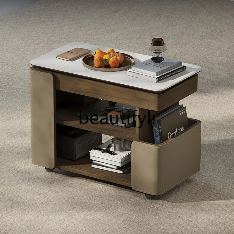 Living room household rock slab lift coffee table movable Italian rotating side table sofa side cabinet