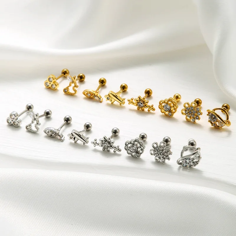 1PC Cute Rabbit Carrot Stud Earrings Stainless Steel Zircon Screw Cartilage Earring Women Conch Tragus Helix Piercing Jewelry image 5