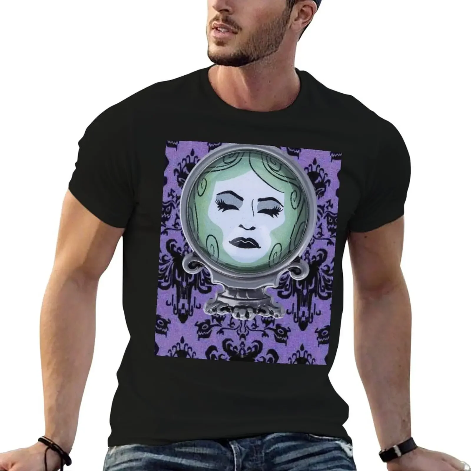 Haunted Mansion Purple Wallpaper with Madame Leota Crystal Ball T-Shirt oversized Short sleeve tee mens graphic t-shirts funny