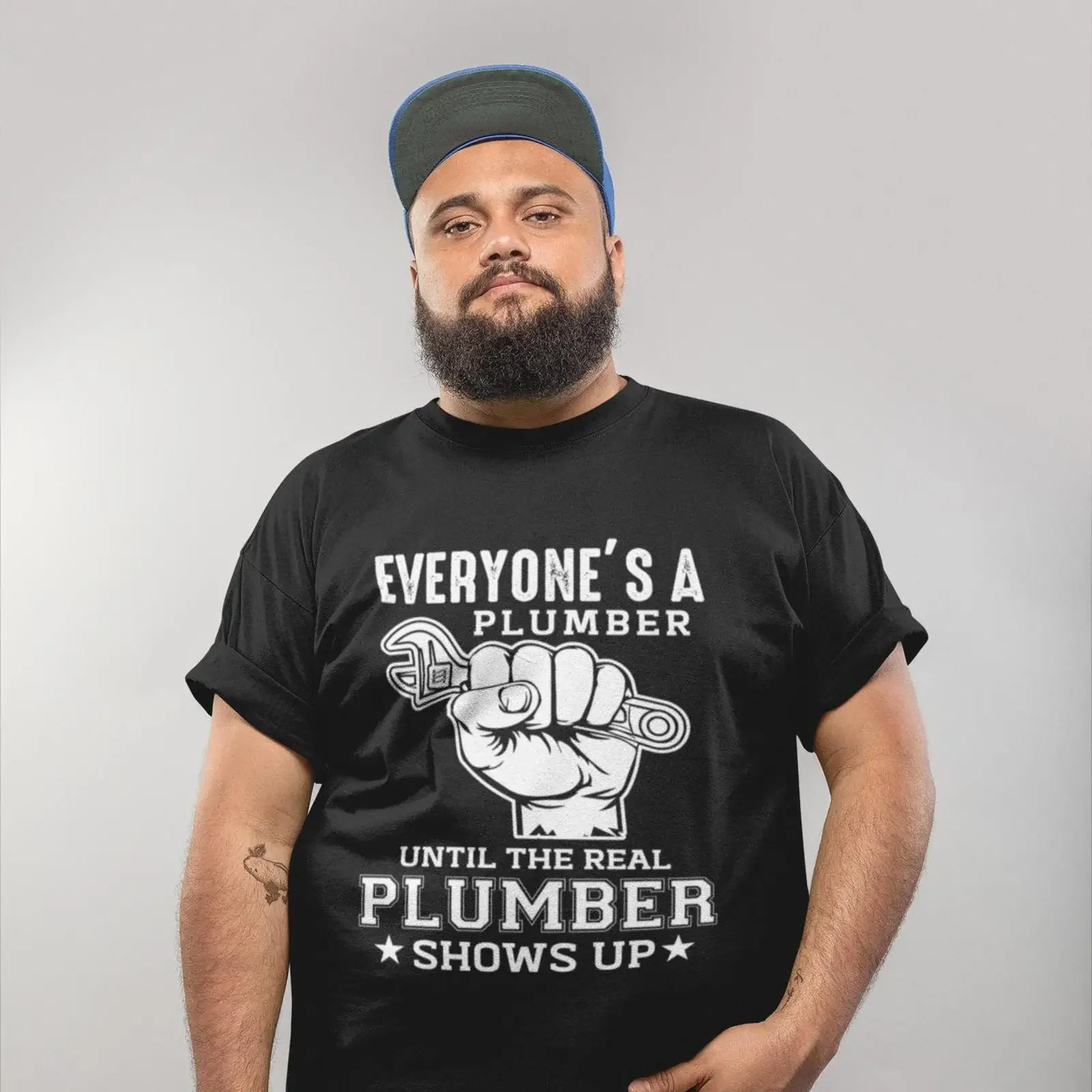 Men's Funny Sarcastic Plumber T Shirt Everyone's A Until The Real Shows Up Humorous for Dad Husband Fathers Day vintage Washed