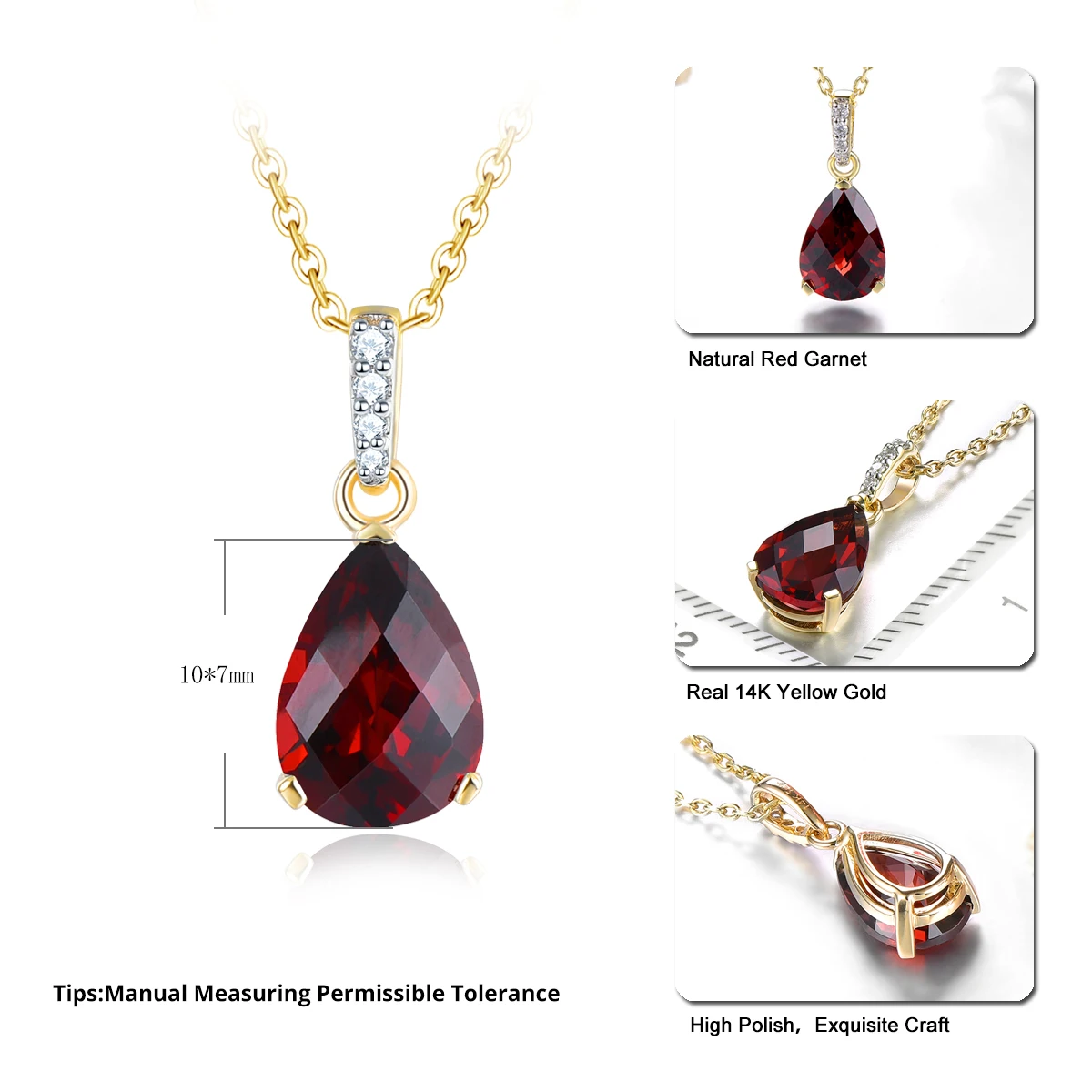 Lohaspie Natural Garnet 14K Yellow Gold Pendant 2.6 Carats Genuine Diamond Red Garnet classic Style Women Birthday Gift