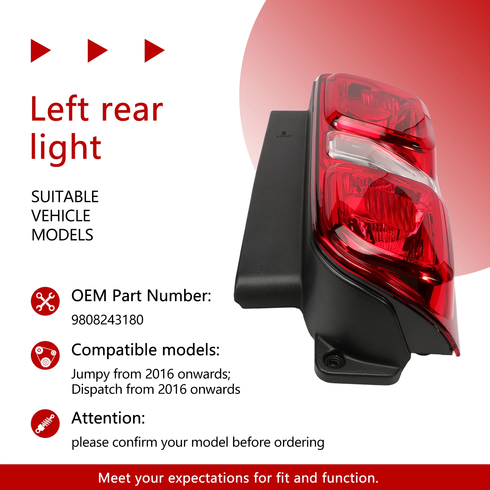 

Задний левый/правый боковой задний фонарь стоп-сигнал для Vauxhall Vivaro 2016-2024 9808243080 9808243180