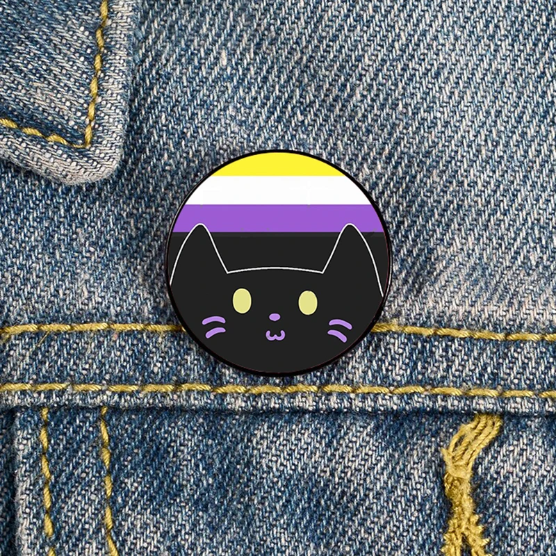 cat Pin Custom cute Brooches Shirt Lapel teacher tote Bag backpacks Badge Cartoon gift brooches pins for women Non Binary Pride