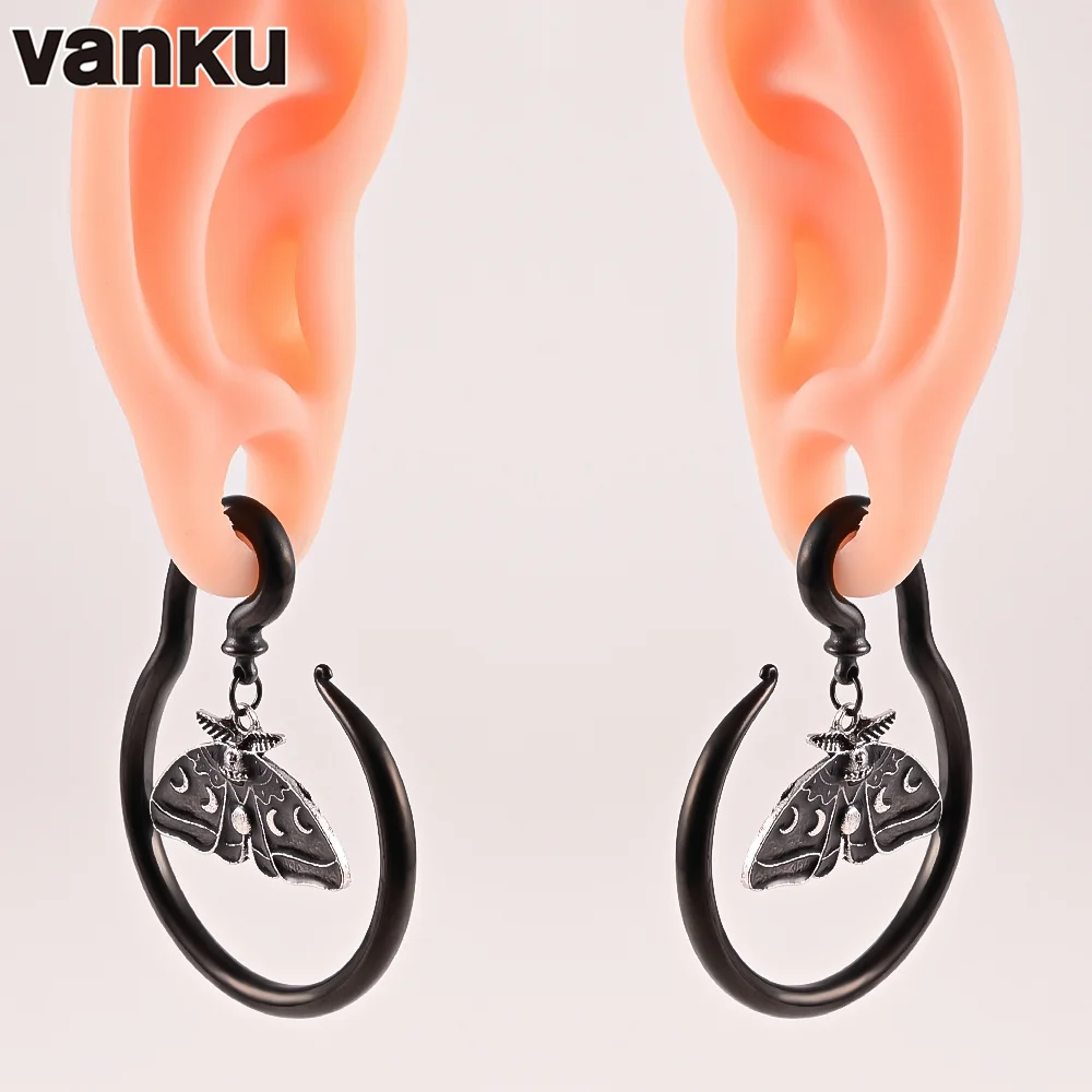 Vanku 2PCS Stainless Steel Fashion Moth Ear Weights Dangle Ear Plugs Hooks Gauges Expander Body Piercing Jewelry Earring