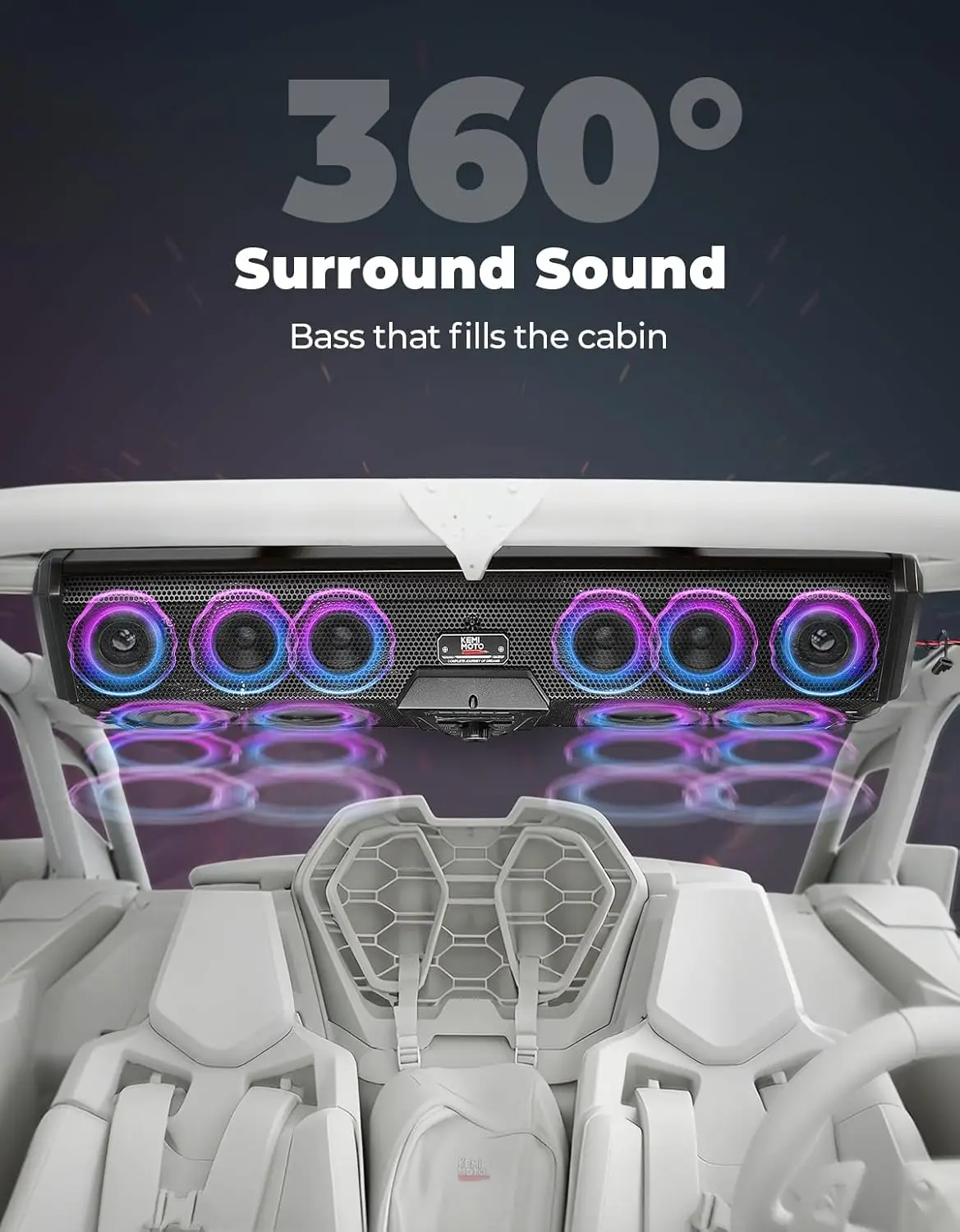 KEMIMOTO UTV 800w Deep Bass Bluetooth Speaker FM Radio System Compatible with Polaris RZR Ranger for Can-Am Maverick for CFMOTO view 6