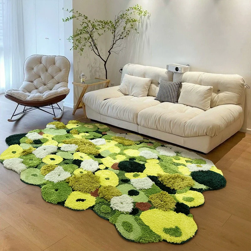 Green Nature Style Carpets For Living Room Irregular Bedside Rugs For Bedroom Decoration Home Sofa Coffee Table Floor Mats
