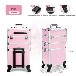 3 Layers Pull Rod Toolbox Portable Cosmetics Organizer Removable Makeup Box With Universal Wheel Large Capacity Nail Art Storage