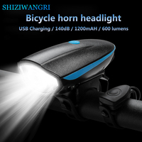 Bicycle Light Horn USB Bike Headlight 1200mAh Solar Power Led Waterproof MTB Bike Electric Bell 140dB Night Bicycle Accessories