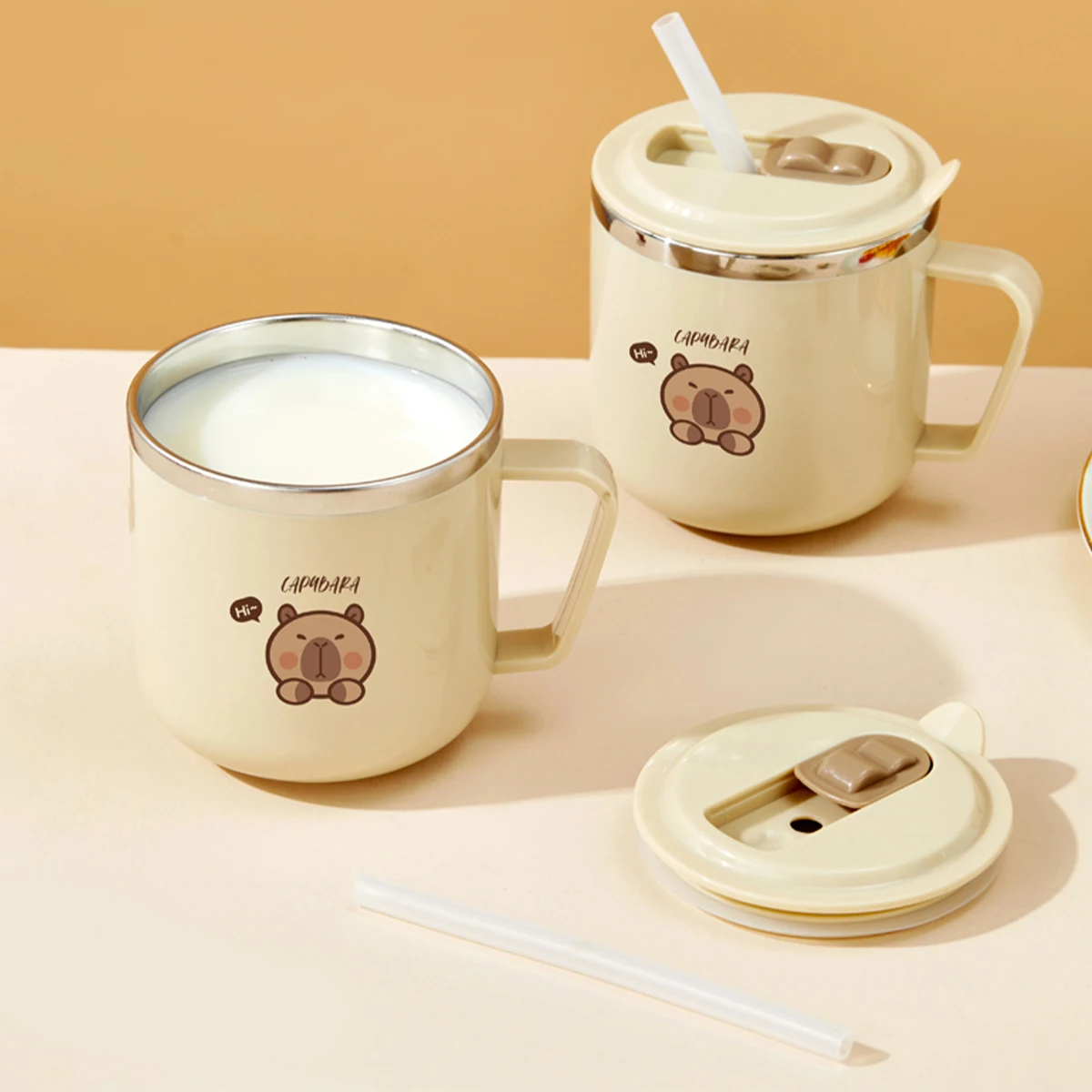 WORTHBUY Mini taza de agua bonita para niños, taza de doble pared de acero inoxidable 316, vaso para beber con aislamiento antiescaldado con pajita
