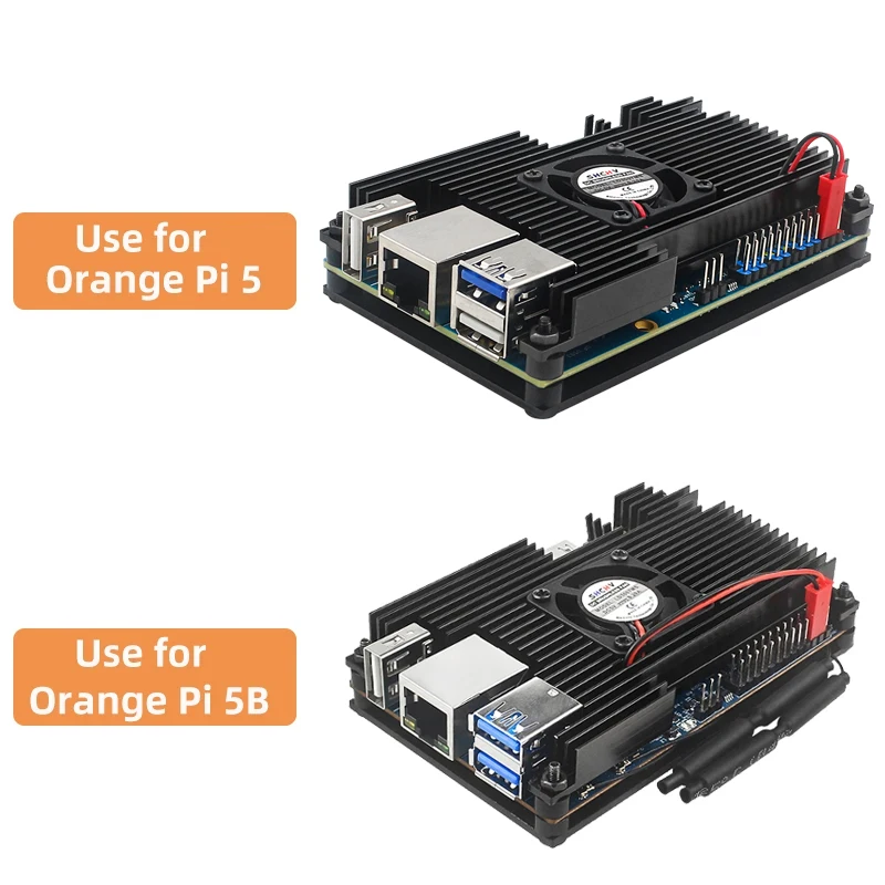 Orange Pi 5 Aluminum Case with Fan Active Passive Cooling Radiator with Heatsink Black Metal Shell for Orange Pi 5 / 5B