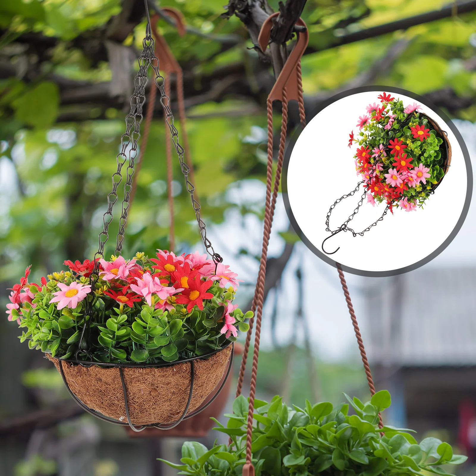 

Hanging Wrought Iron Flower Basket 13cm Purple Planter Pot Natural Home Garden Decor Indoor Outdoor Balcony Use
