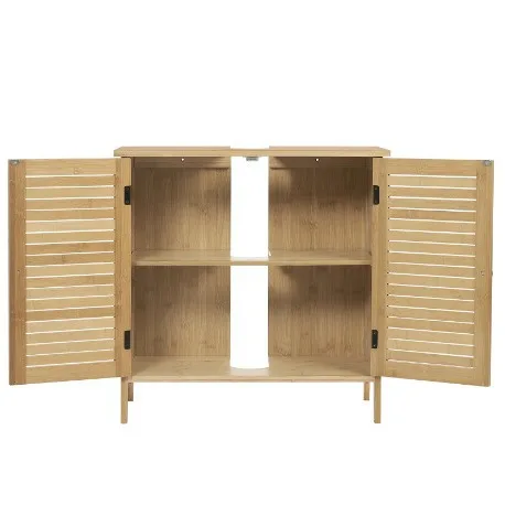High Quality Bamboo Bathroom Cabinet with 2 Door Under Sink Locker Toilet Bedroom Simple Two Layer Storage Cabinet