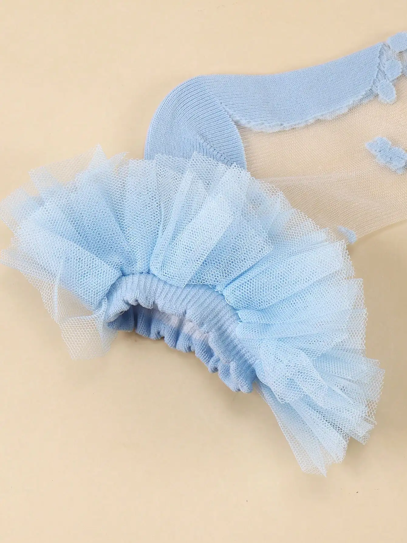 2 pairs of Spring/Summer New Blue/White Lightweight Girl's Embellished Socks with Solid Color Lace Base, Super Stylish and Breat