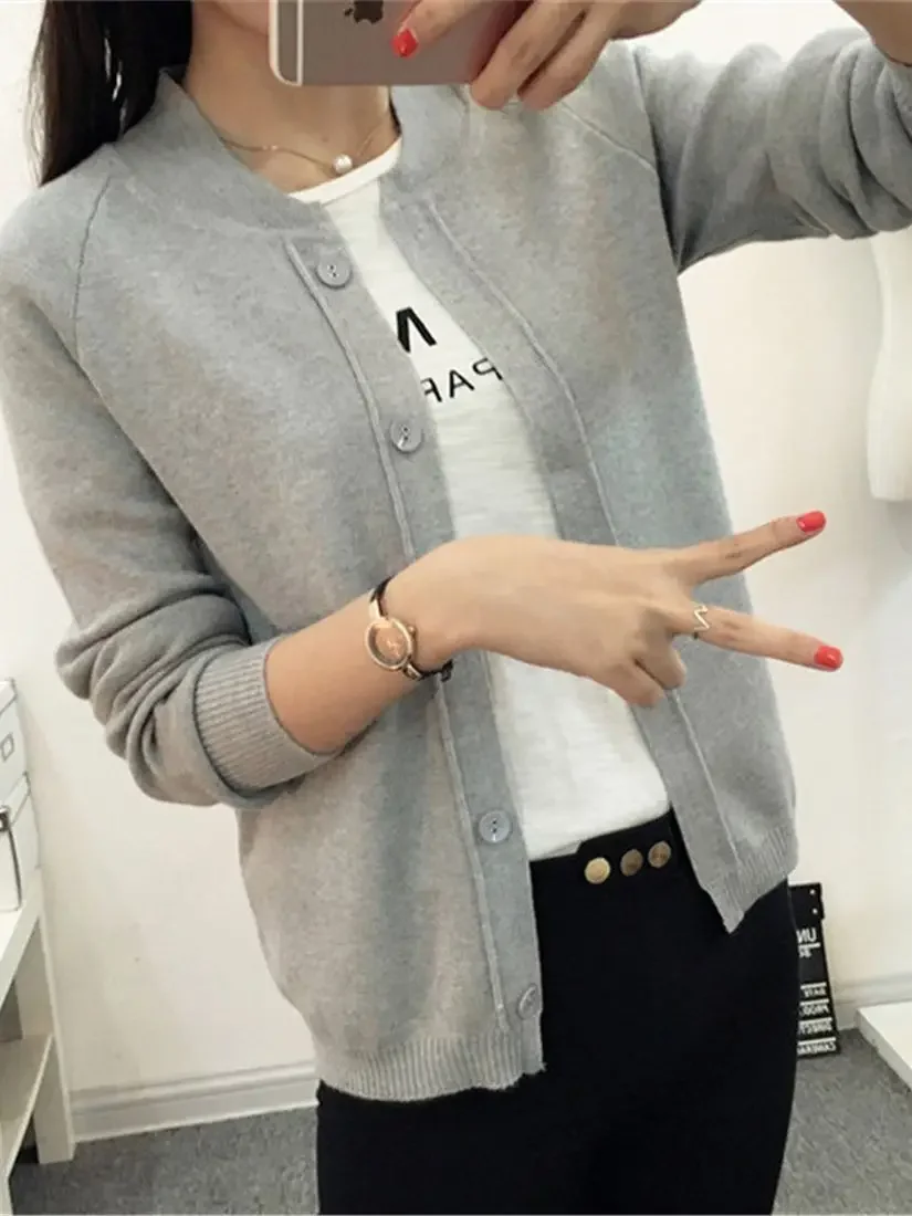 

2024 Korean Fashion New Female Cardigan Autumn Winter Sweater New Spring Jacket Coat Knit Cardigan Candy Color Basic Tops