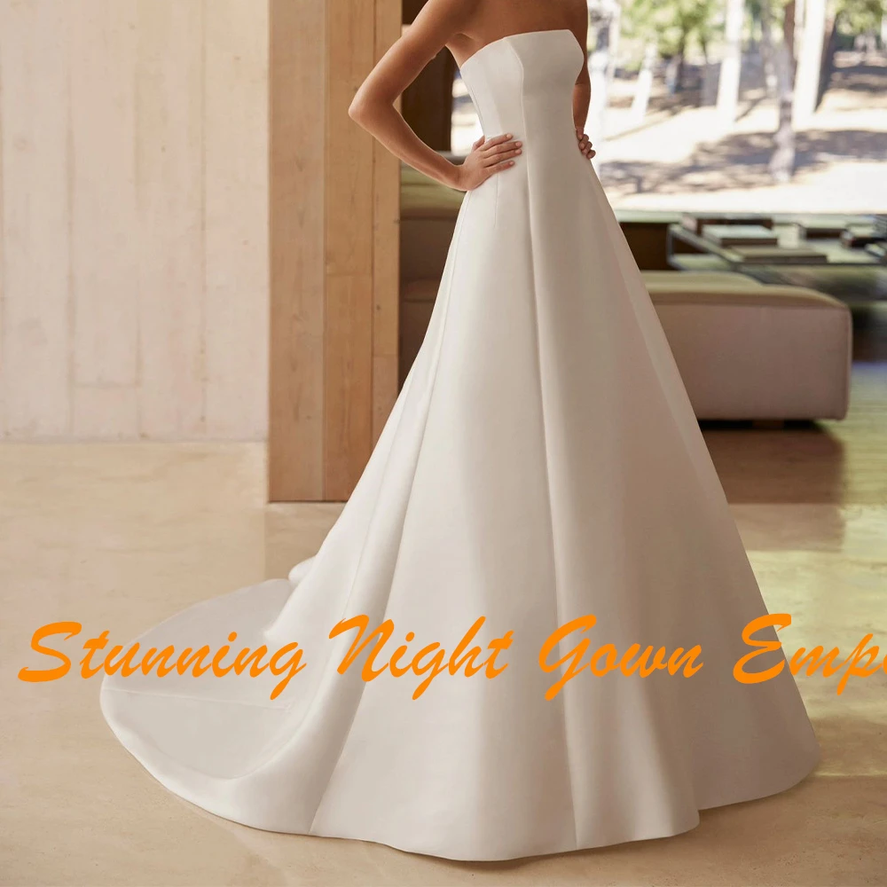 Temperament Shawl Pleats Chapel Train Evening Dresses Graceful A-Line Strapless White Satin Party Gowns فساتين سهره نسائيه فخمة