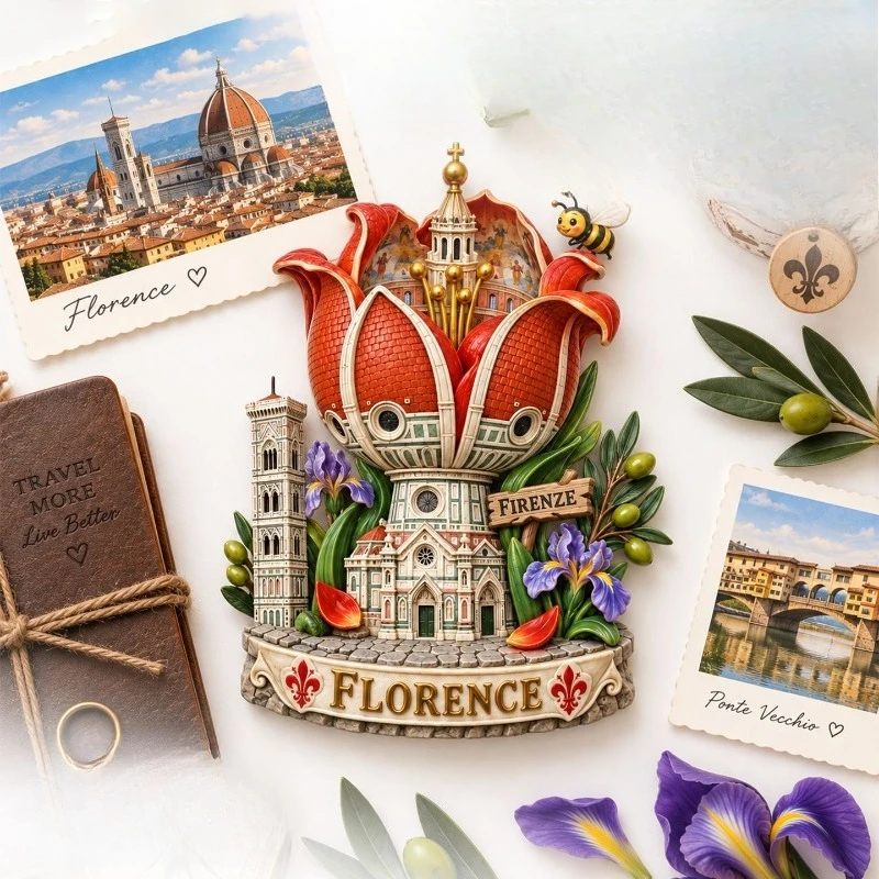 Florence Flower Cathedral Fridge Magnet - Elegant 3D Italian Souvenir Unique Renaissance Gift for Travel & Art Decor