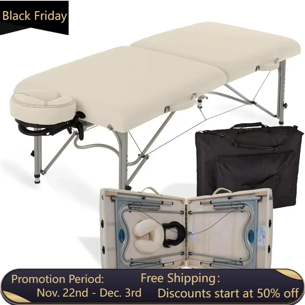 Portable Massage Table  - Ultra-Lightweight, Patented Aluminum Reiki Frame incl. Face Cradle & Carry Case (29lb)