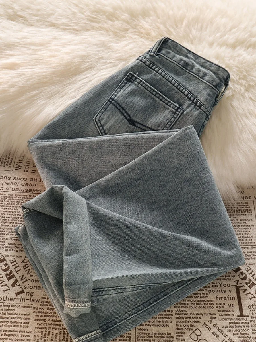 

Retro Feel Waed Denim Jeans Men's Spring Autumn High Street Trend Straight Loose Wide Leg Casual Trousers Youth Faion