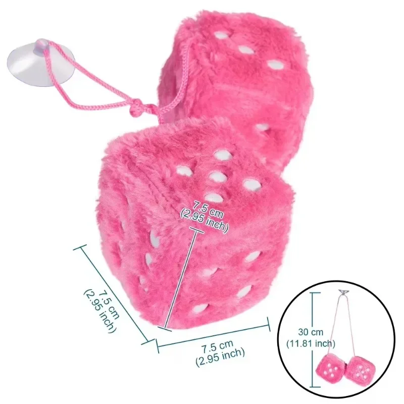 Fuzzy Plush Dice with Dots Retro Square Plush Hanging Mirror Fuzzy Dices Kid Toys for Pink Car Interior Ornament Decoration