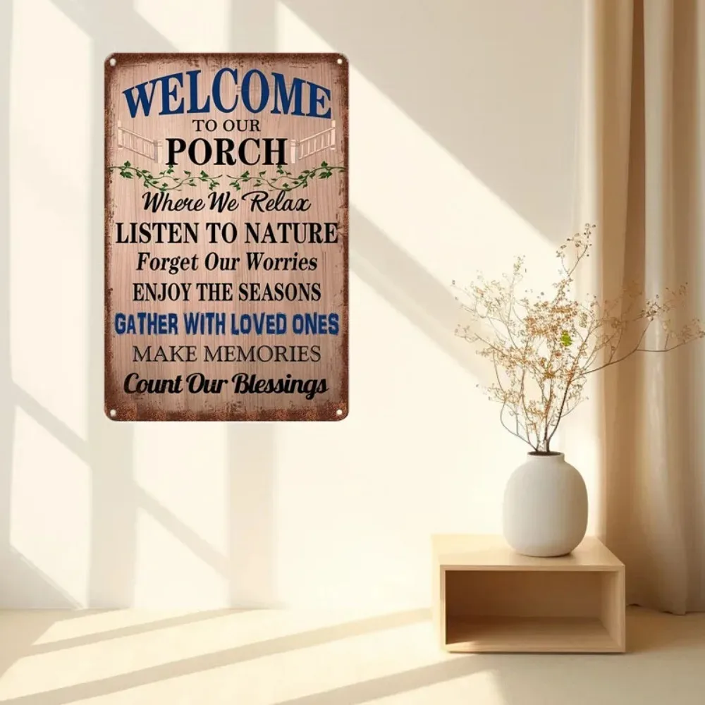 

Vintage Aluminum Welcome Sign with Embossed "Home Sweet Home" Typography – Rustic Porch Art with Wreath Motif & Patina Finish