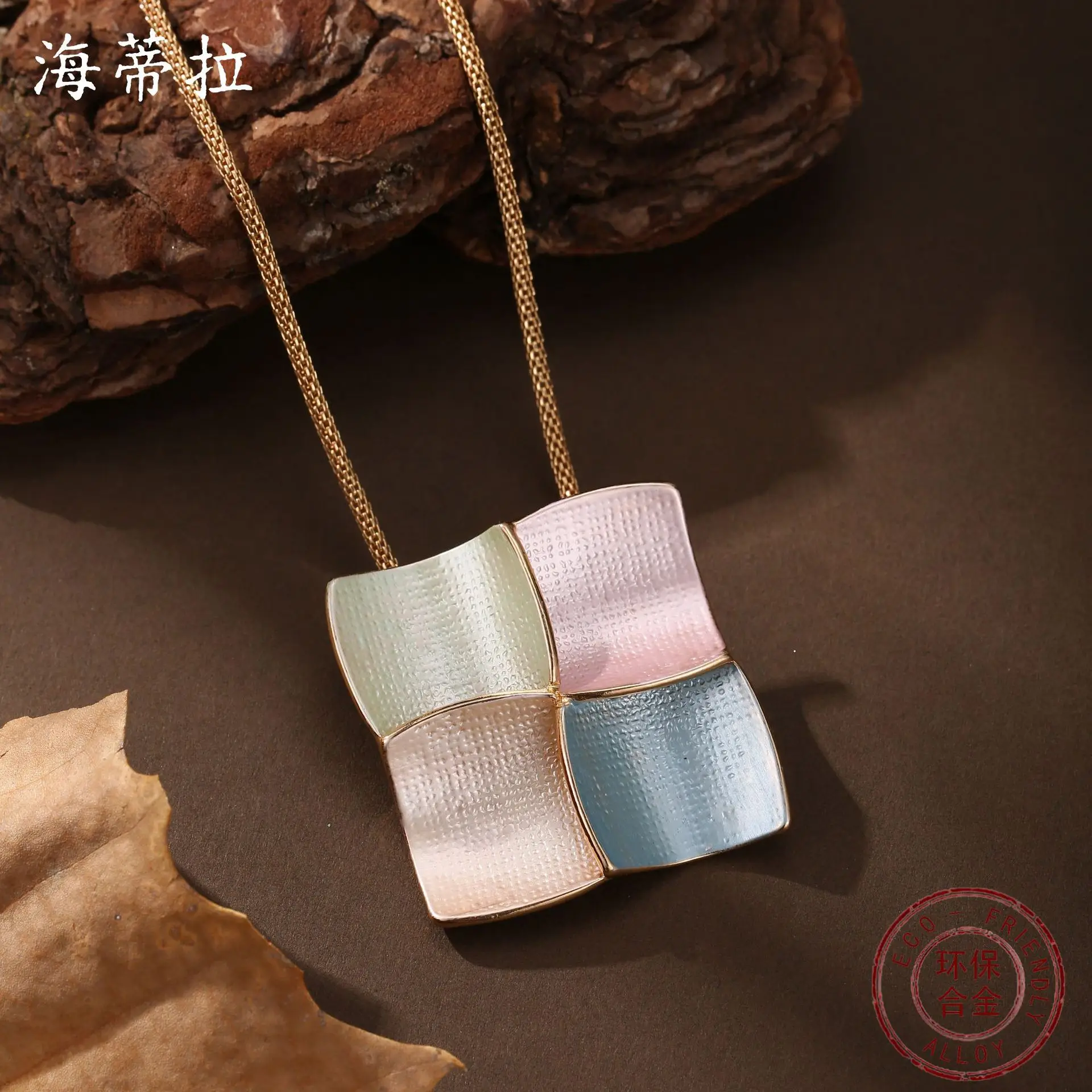 Jewelry DIY accessories hot-selling enamel color four-square pendant women's creative high-end sense square wild item neck chain