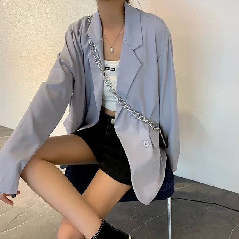 2024 Casual Blazer Coat Jacket Women Autumn All-match Long Sleeve Solid Color Femme Suit Veste Casual Streetwear Women Clothes