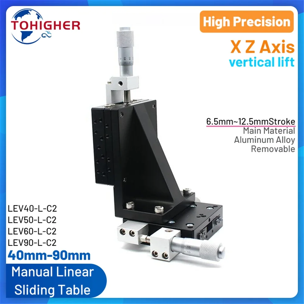 X Z Axis Vertical Lift LEV40-L-C2 LEV90-L-C2 Linear Platform 6.5-12.5mm 19.2N-58.8N Manual Displacement Platform Sliding Table