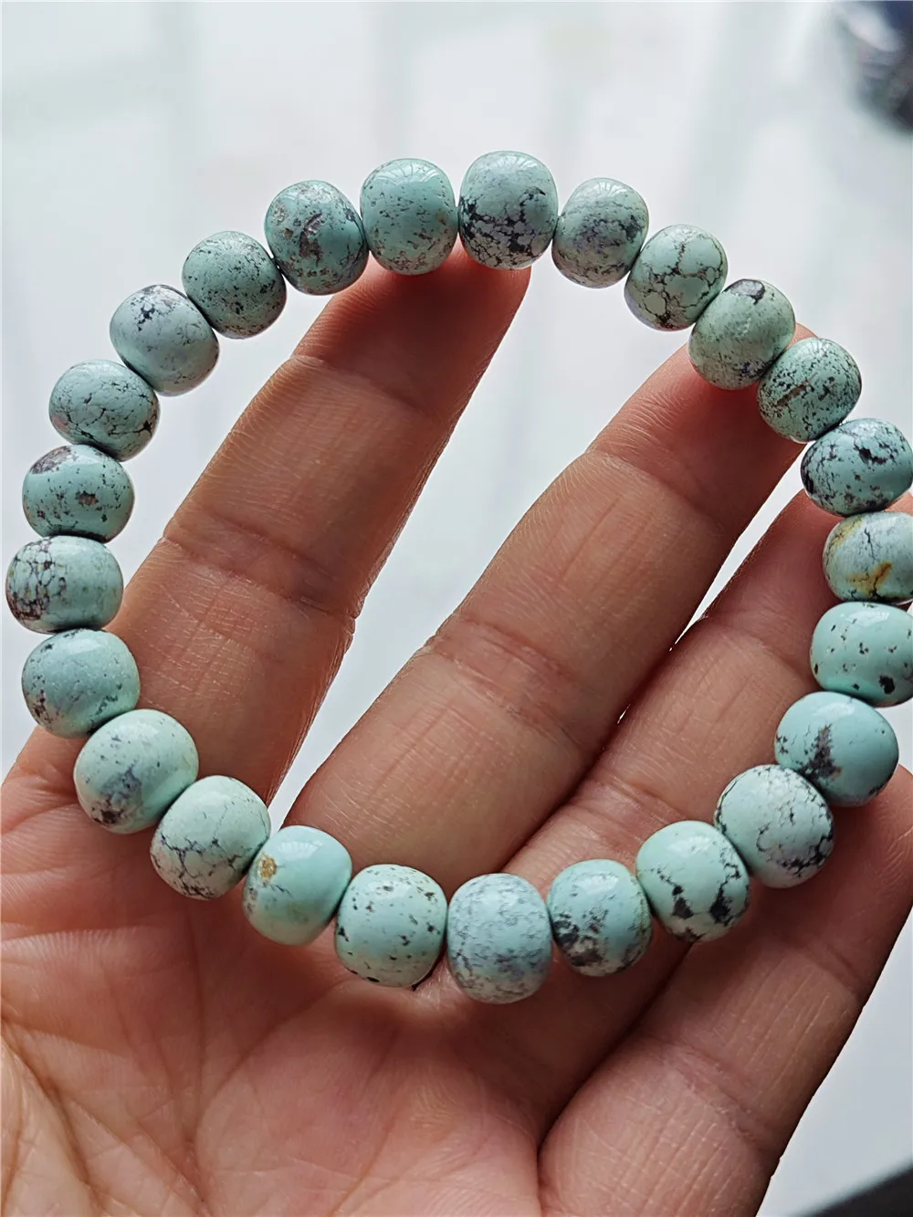 Natural Green Blue Turquoise Abacus Beads Bracelet 10mm Women Men Gemstone Blue Turquoise Jewelry AAAAA